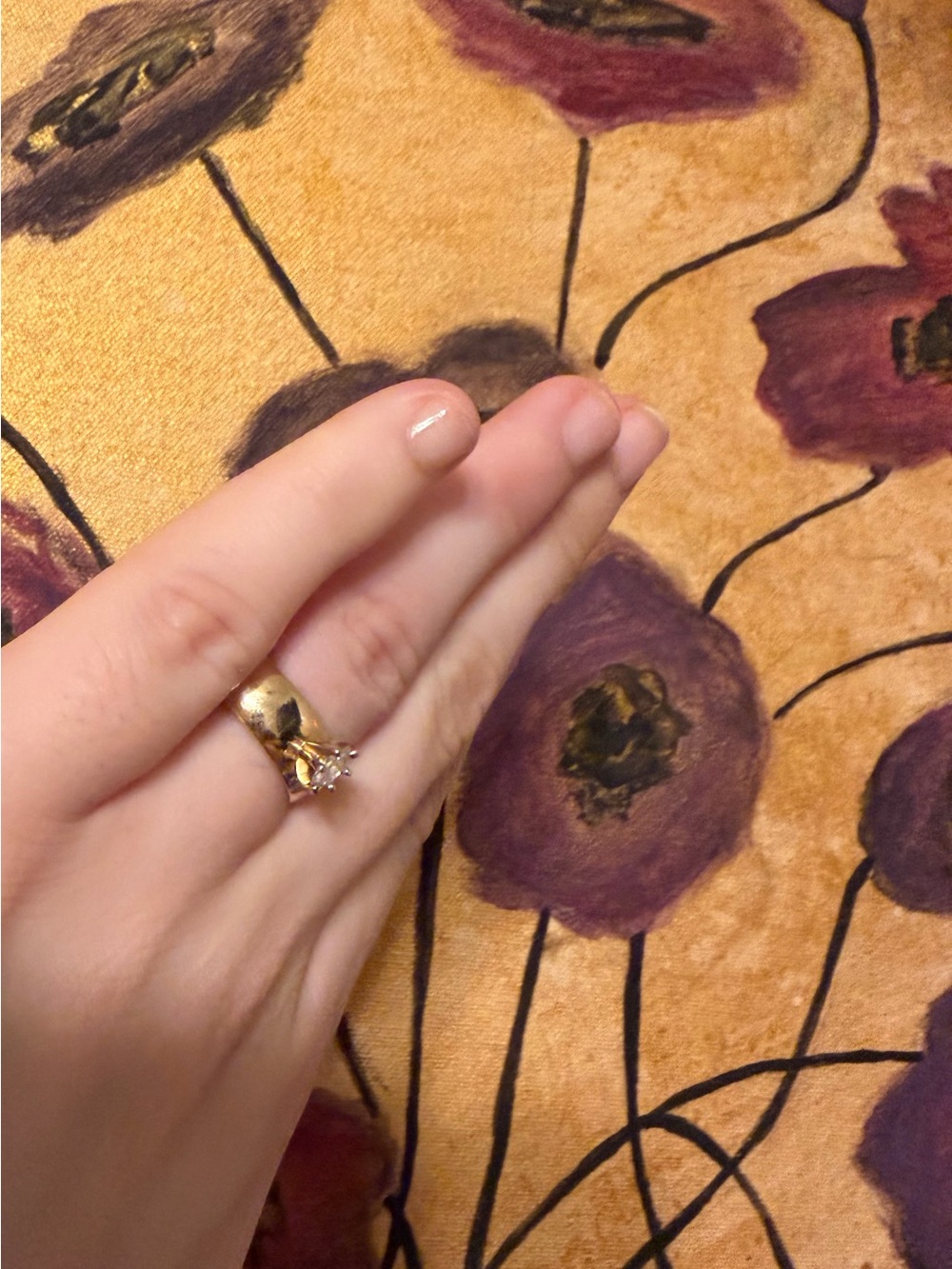 Vintage 14K Gold Solitaire Ring- Thick band with Diamond Accent - Picture 5 of 6